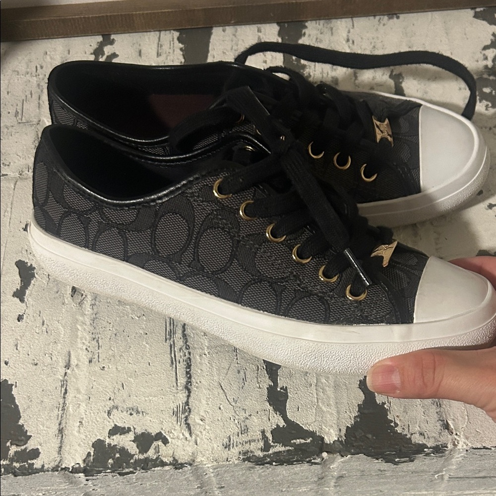 Coach Black and White Sneakers with Gold Accents